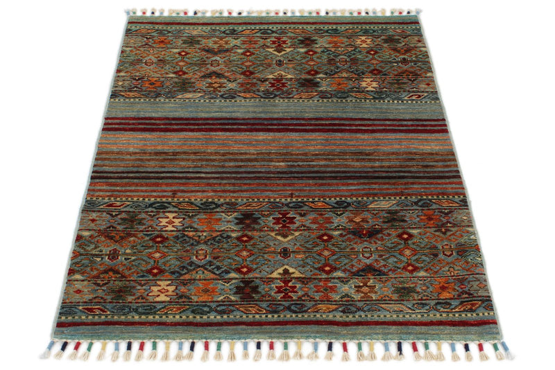 3x4 Light Blue and Multicolor Tribal Rug