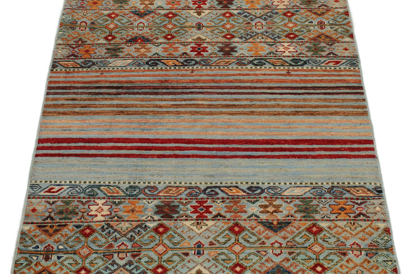 3x4 Light Blue and Multicolor Tribal Rug