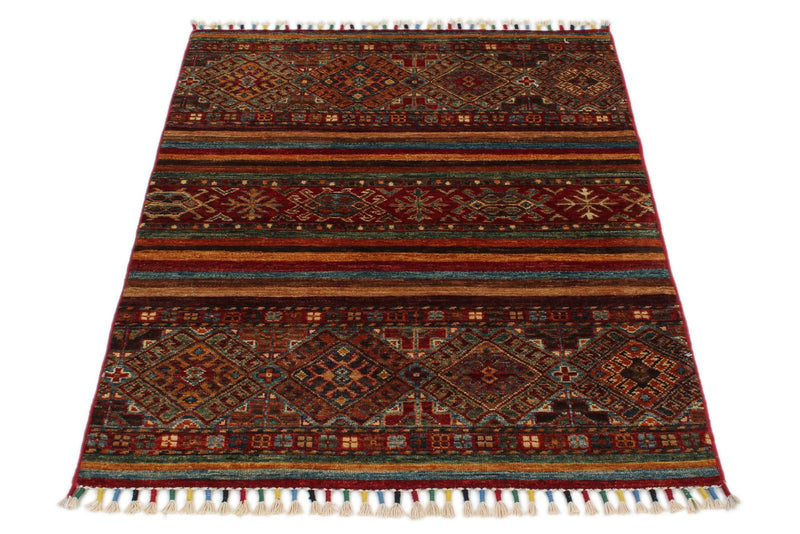 3x4 Brown and Multicolor Tribal Rug