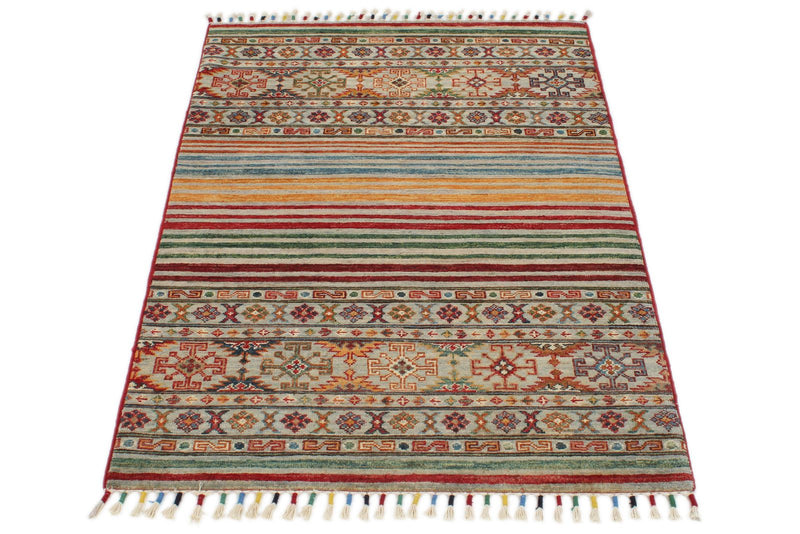 3x4 Light Gray and Multicolor Tribal Rug