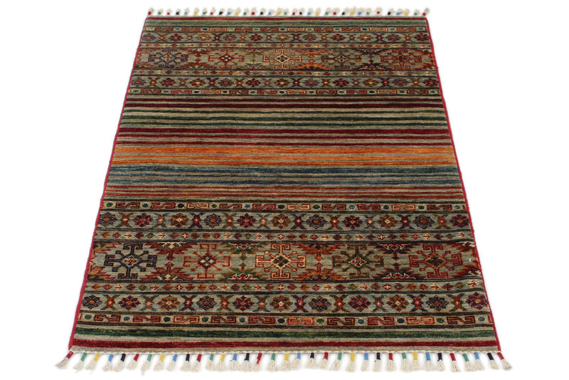 3x4 Light Gray and Multicolor Tribal Rug