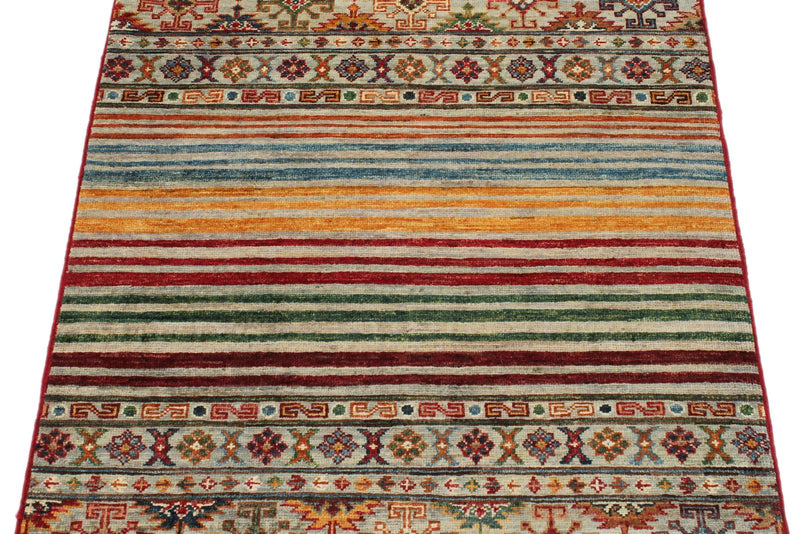 3x4 Light Gray and Multicolor Tribal Rug