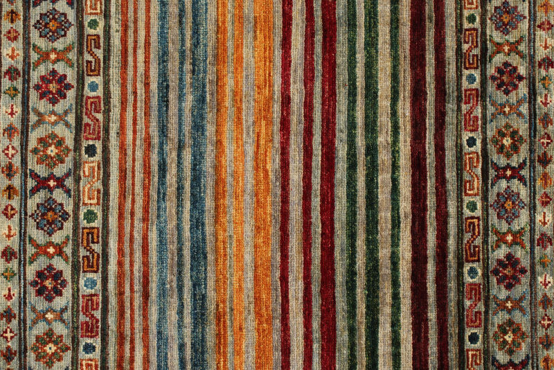 3x4 Light Gray and Multicolor Tribal Rug