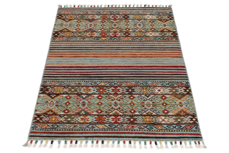 3x4 Light Blue and Multicolor Tribal Rug