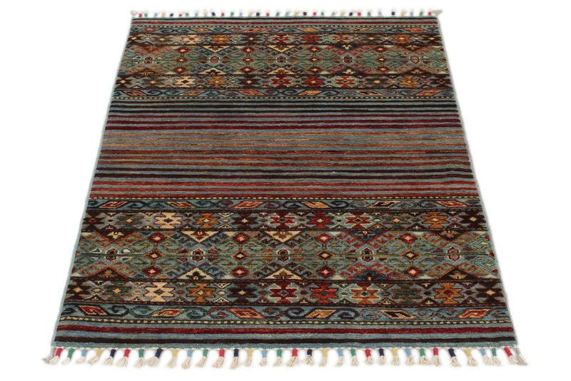 3x4 Light Blue and Multicolor Tribal Rug