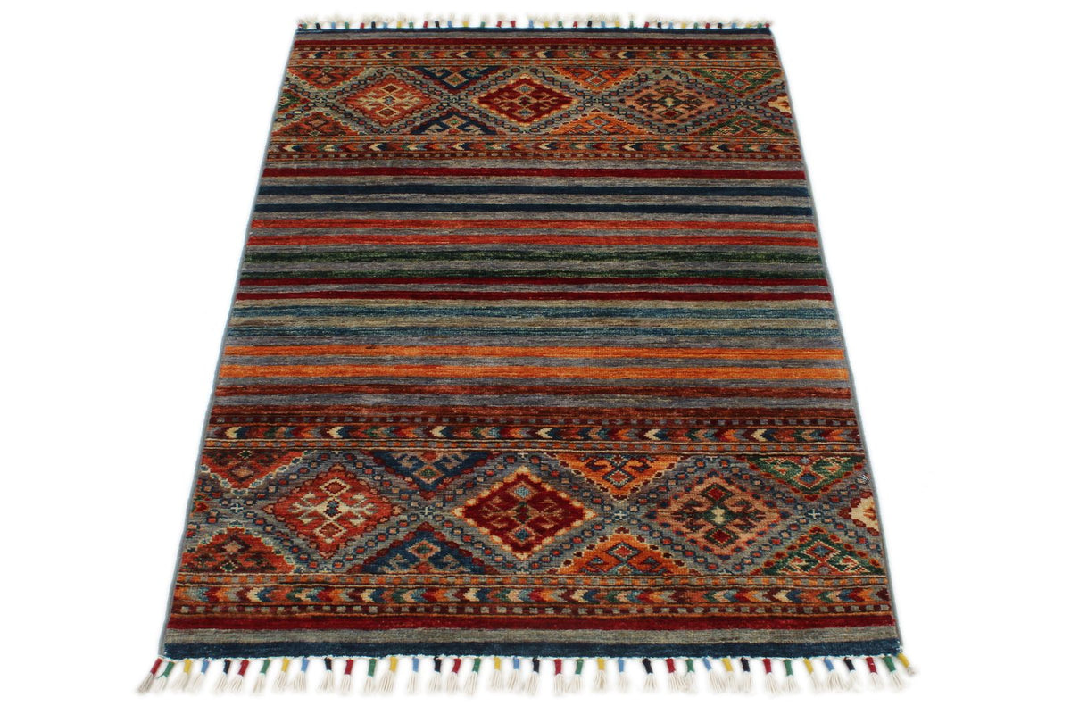 3x4 Gray and Multicolor Tribal Rug