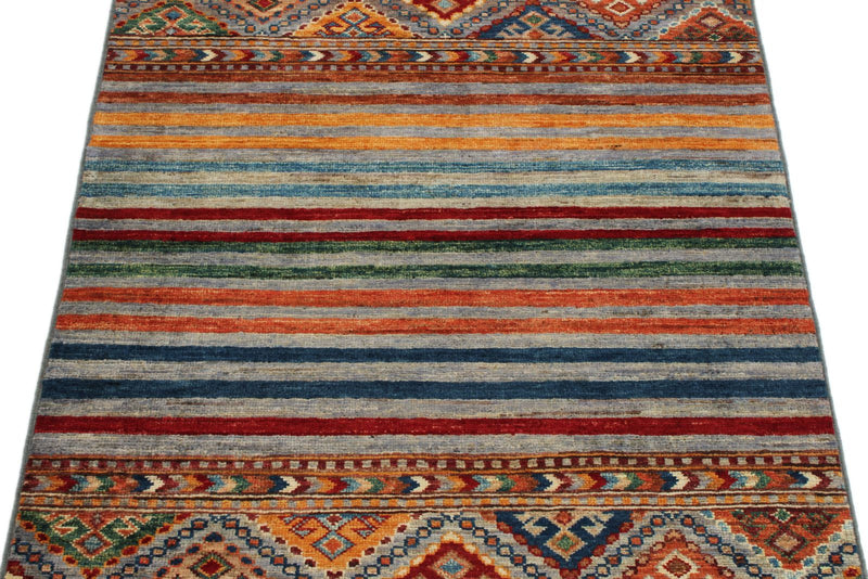 3x4 Gray and Multicolor Tribal Rug