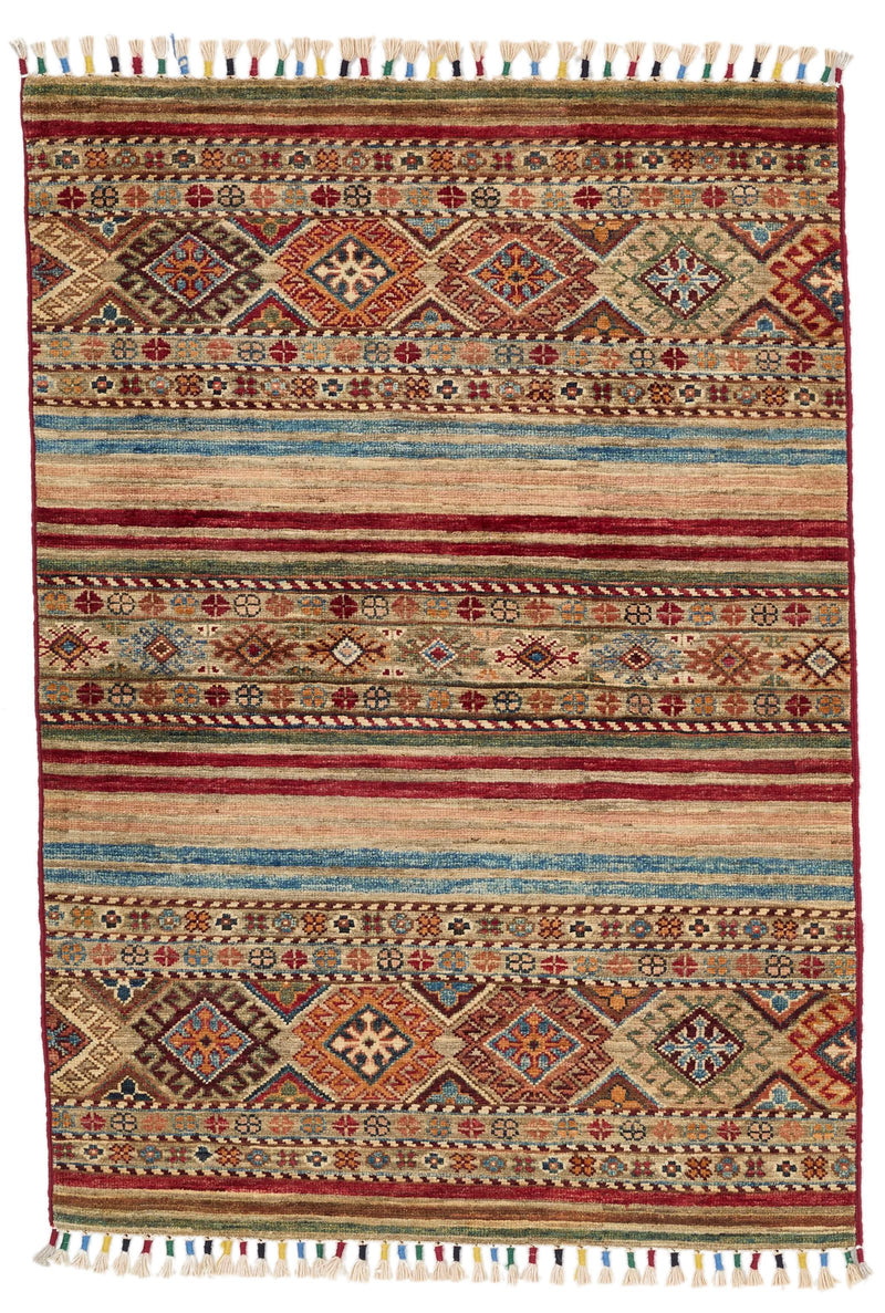 3x4 Light Camel and Multicolor Tribal Rug