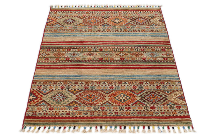 3x4 Light Camel and Multicolor Tribal Rug