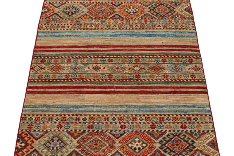 3x4 Light Camel and Multicolor Tribal Rug