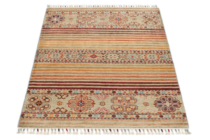 3x4 Light Camel and Multicolor Tribal Rug