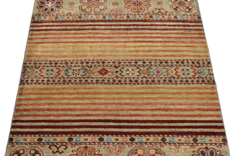 3x4 Light Camel and Multicolor Tribal Rug