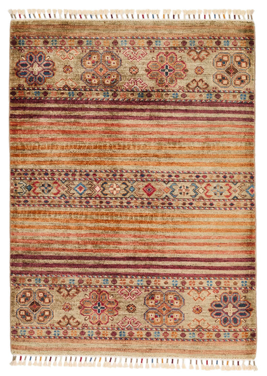 3x4 Camel and Multicolor Tribal Rug