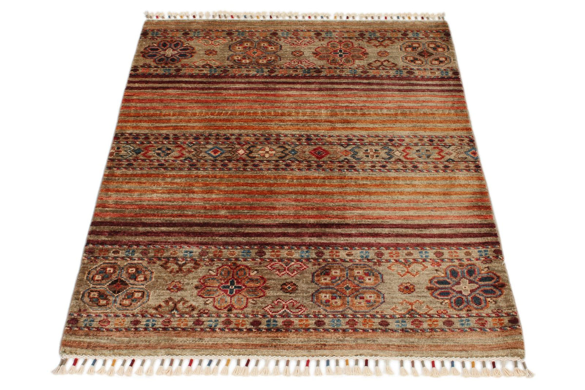 3x4 Camel and Multicolor Tribal Rug