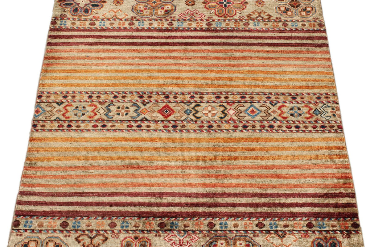 3x4 Camel and Multicolor Tribal Rug