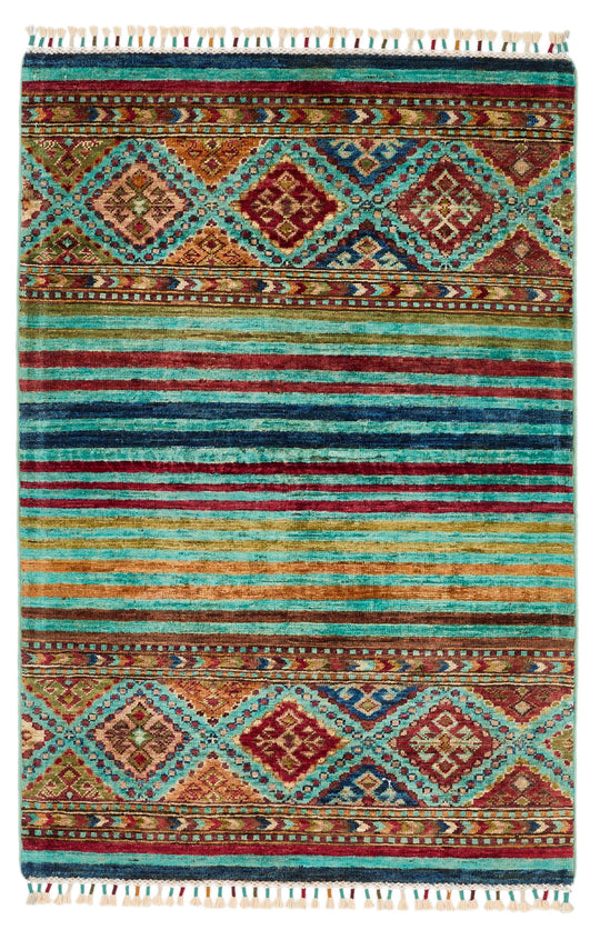 3x4 Turquoıse and Multicolor Tribal Rug