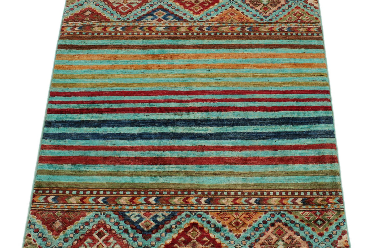 3x4 Turquoıse and Multicolor Tribal Rug