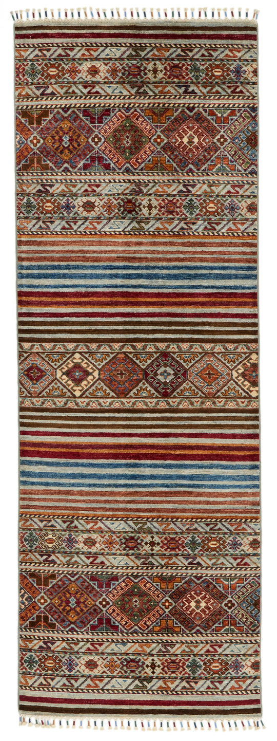 3x8 Light Gray and Multicolor Tribal Runner