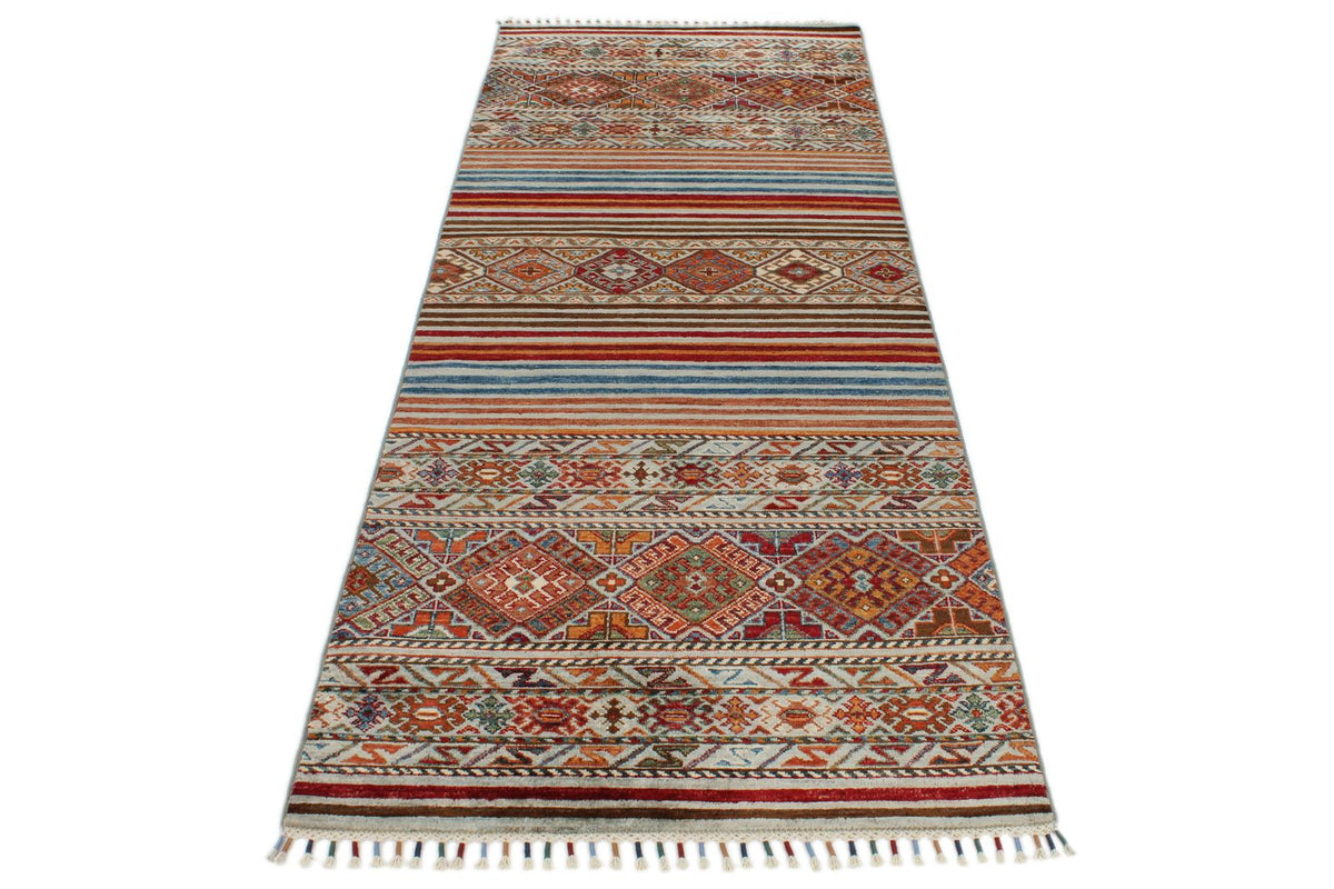3x8 Light Gray and Multicolor Tribal Runner