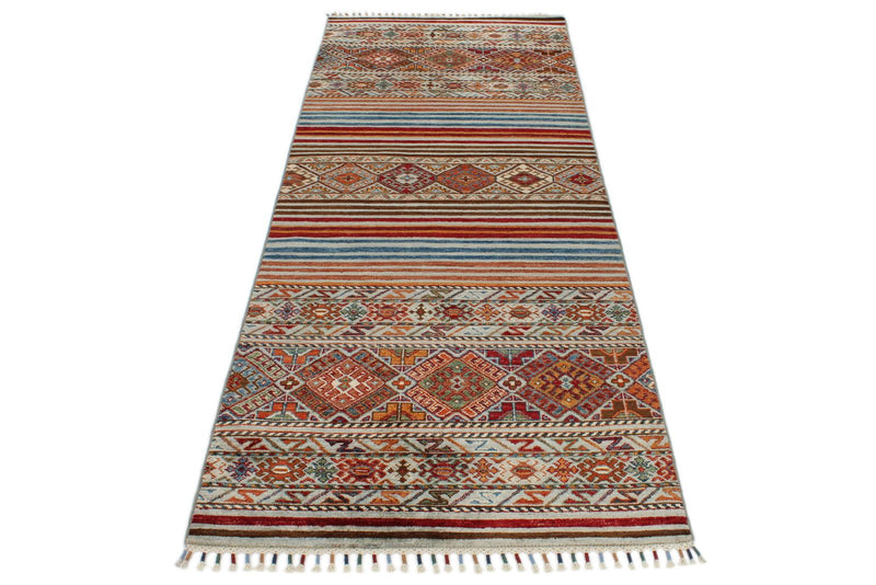 3x8 Light Gray and Multicolor Tribal Runner