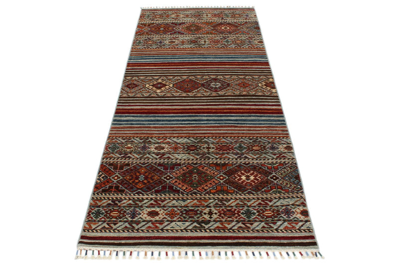 3x8 Light Gray and Multicolor Tribal Runner