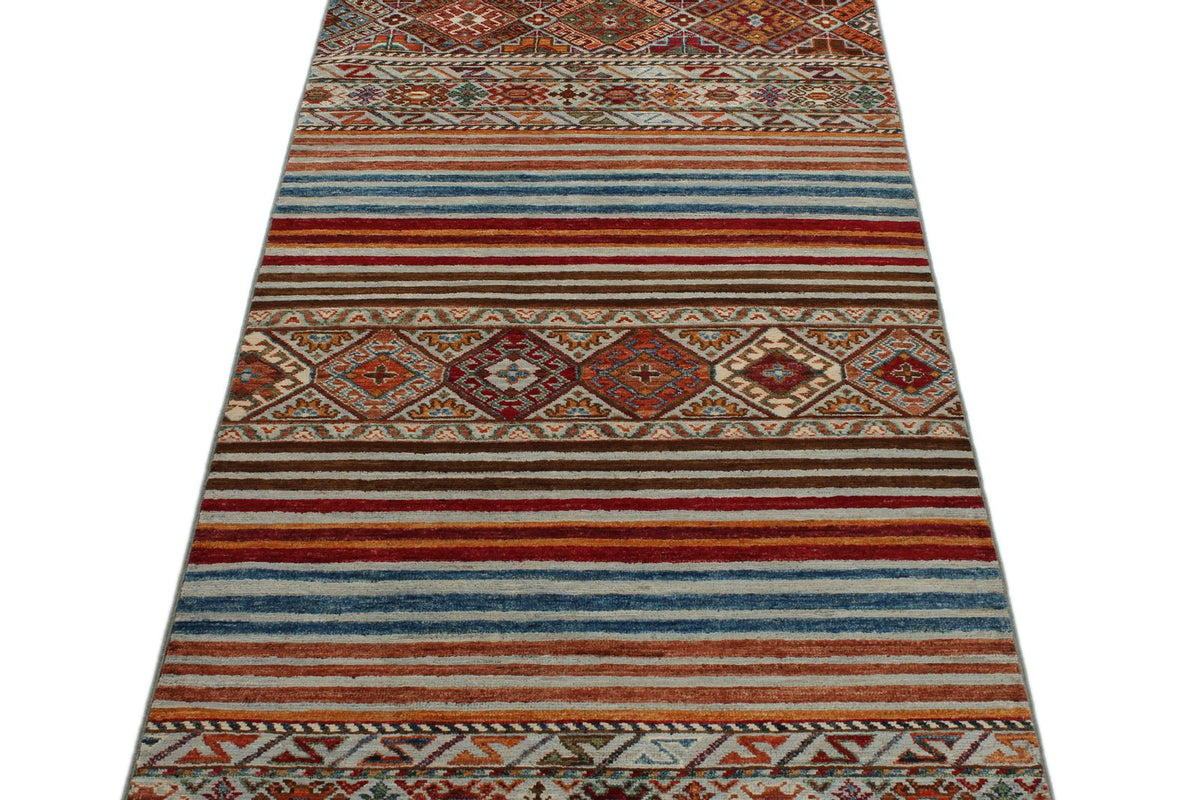 3x8 Light Gray and Multicolor Tribal Runner