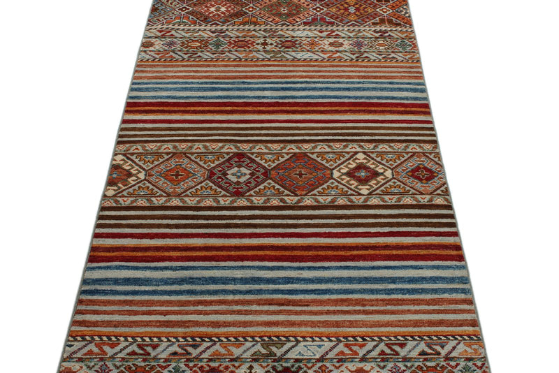 3x8 Light Gray and Multicolor Tribal Runner