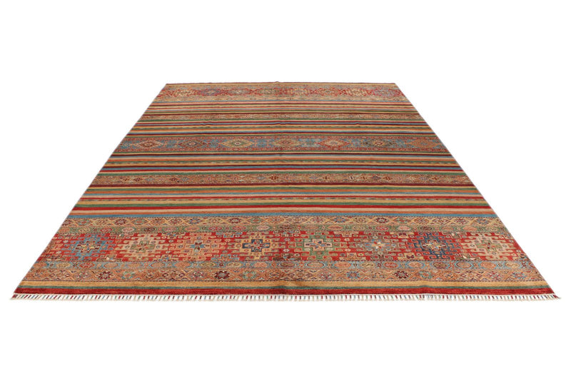 10x14 Brown and Multicolor Tribal Rug