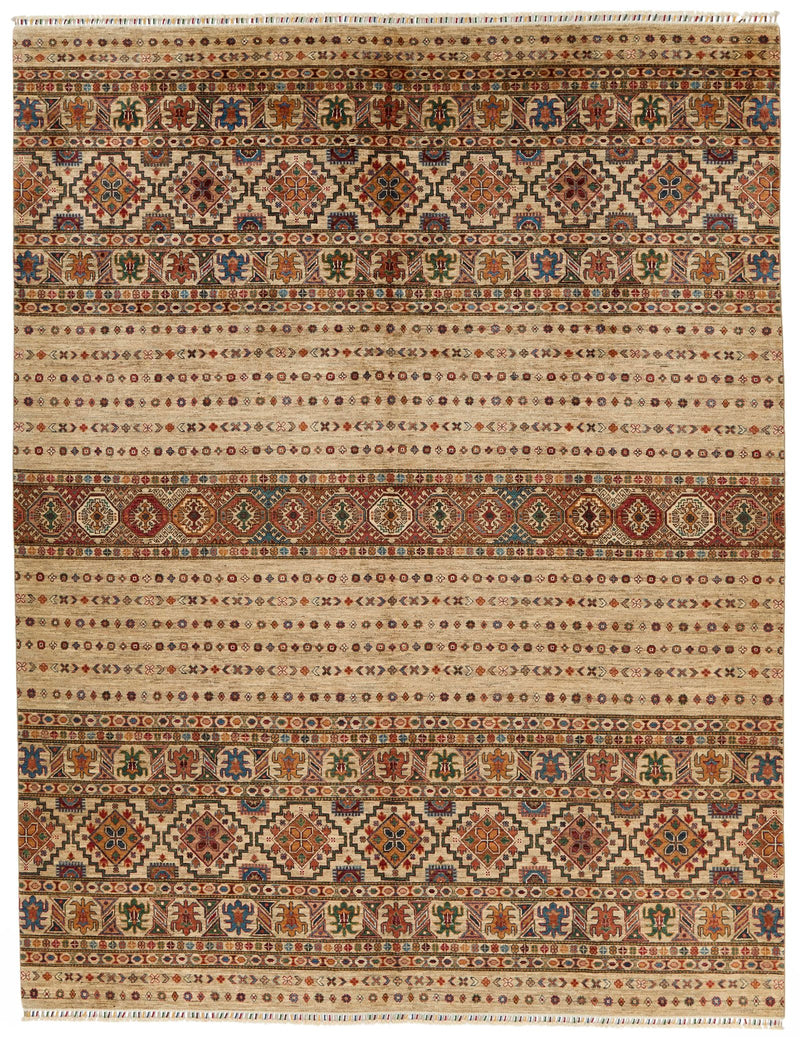 9x12 Light Brown and Multicolor Tribal Rug