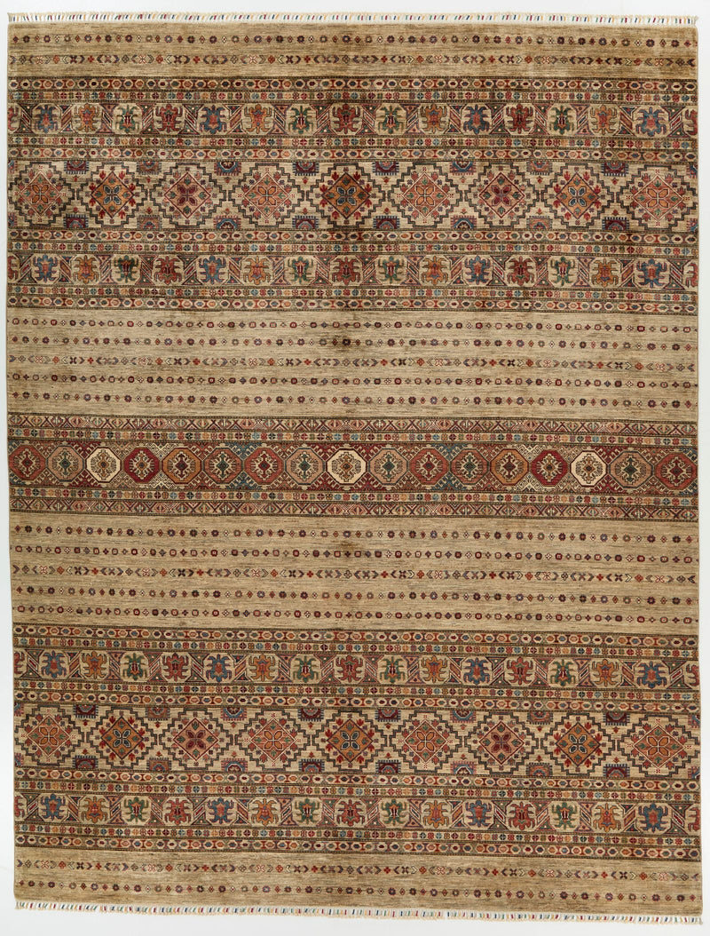 10x13 Camel and Multicolor Tribal Rug