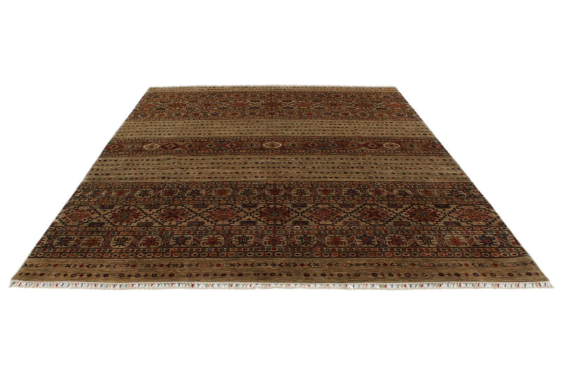 10x13 Camel and Multicolor Tribal Rug