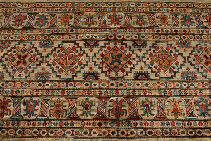 10x13 Camel and Multicolor Tribal Rug