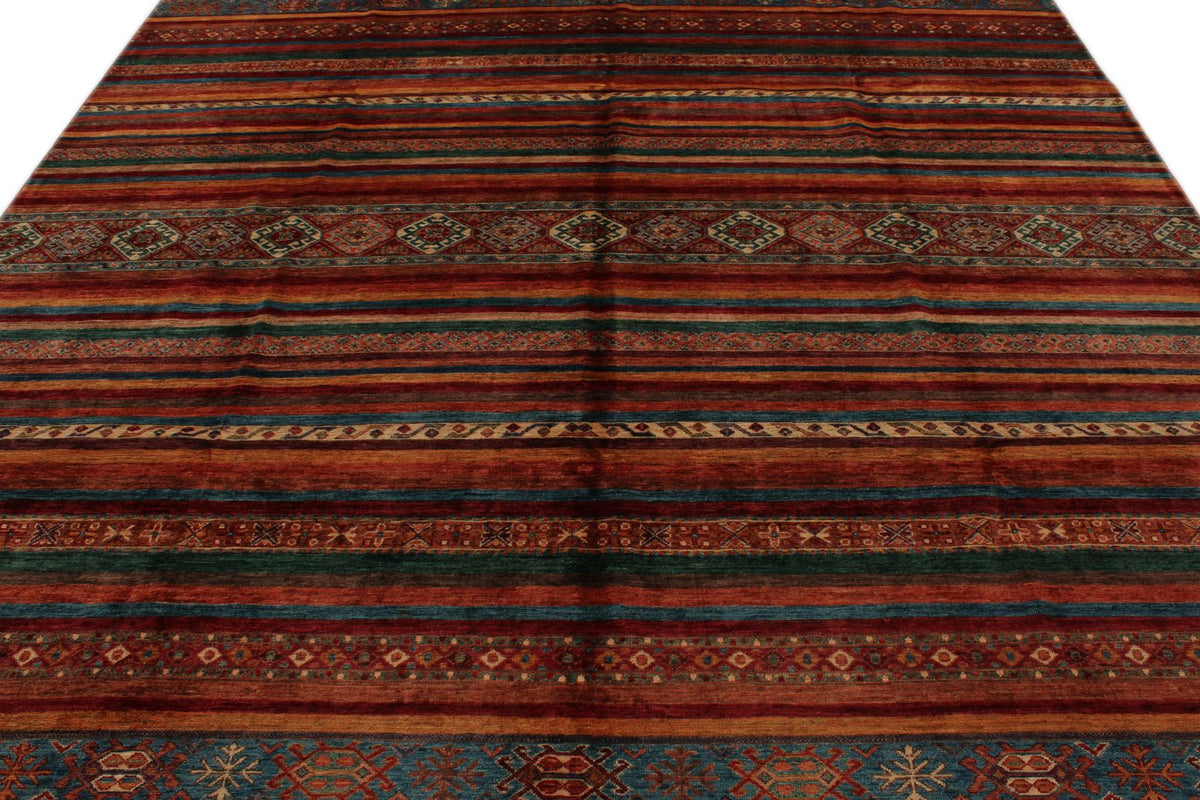 9x12 Multicolor and Brown Tribal Rug