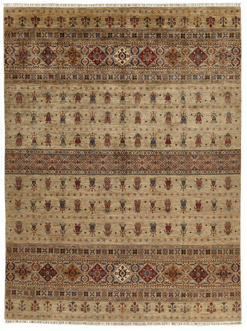 10x13 Camel and Multicolor Tribal Rug