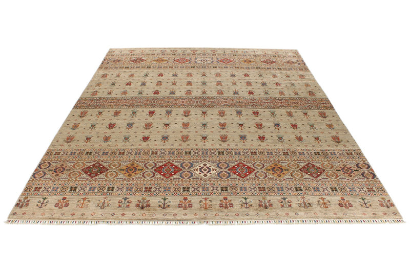 10x13 Camel and Multicolor Tribal Rug