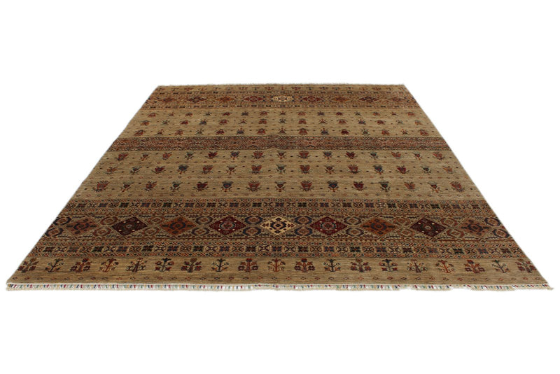 10x13 Camel and Multicolor Tribal Rug