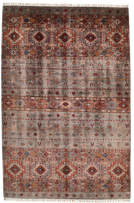 6x9 Rose and Multicolor Tribal Rug