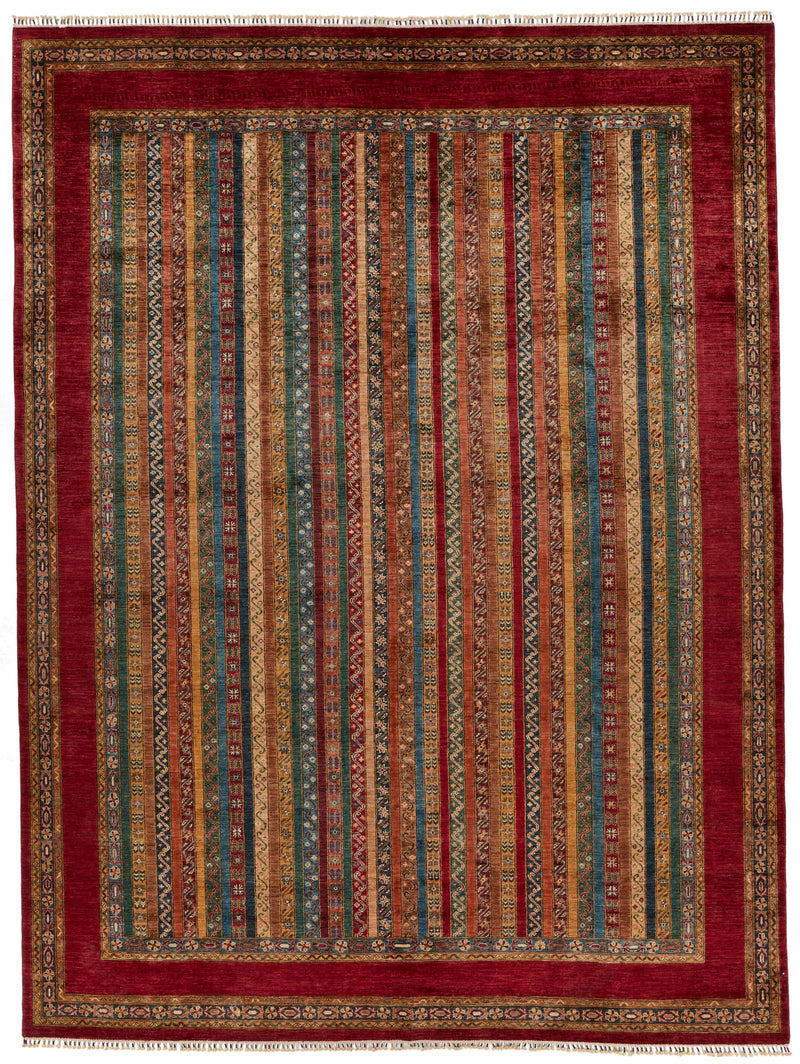 10x13 Multicolor and Red Turkish Tribal Rug