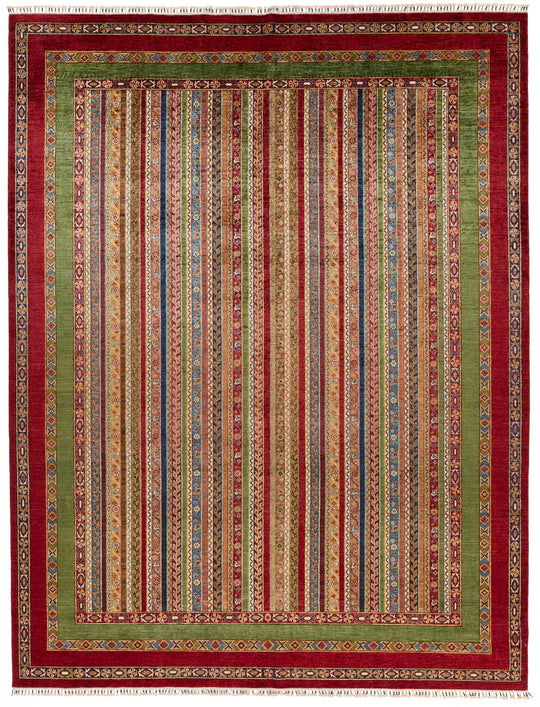 9x12 Multicolor and Red Turkish Tribal Rug