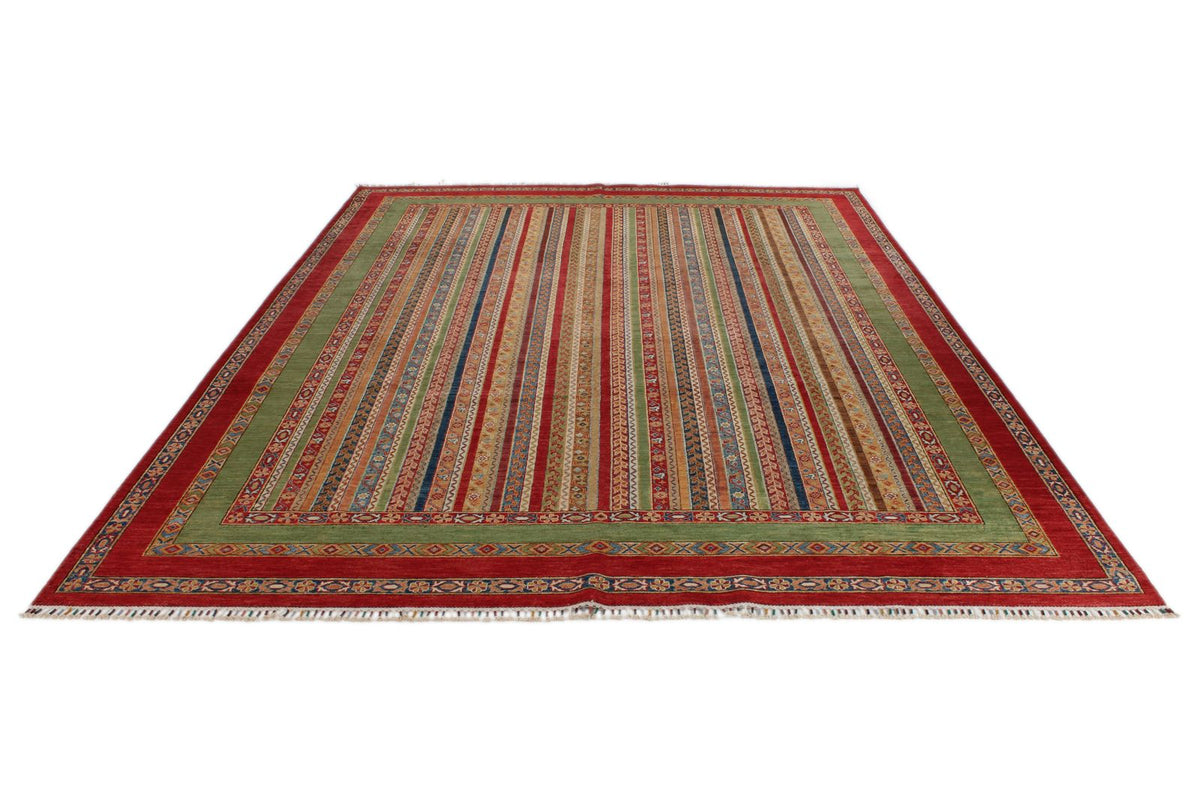 9x12 Multicolor and Red Turkish Tribal Rug