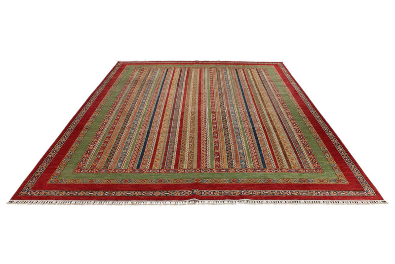 9x12 Multicolor and Red Turkish Tribal Rug