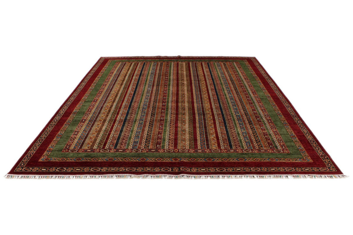 9x12 Multicolor and Red Turkish Tribal Rug