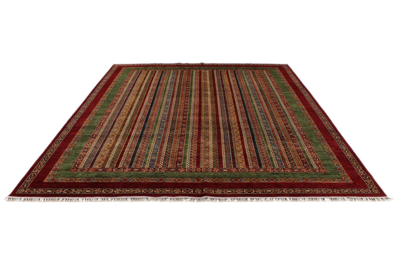 9x12 Multicolor and Red Turkish Tribal Rug