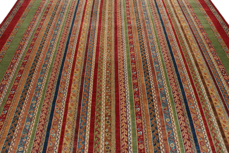 9x12 Multicolor and Red Turkish Tribal Rug