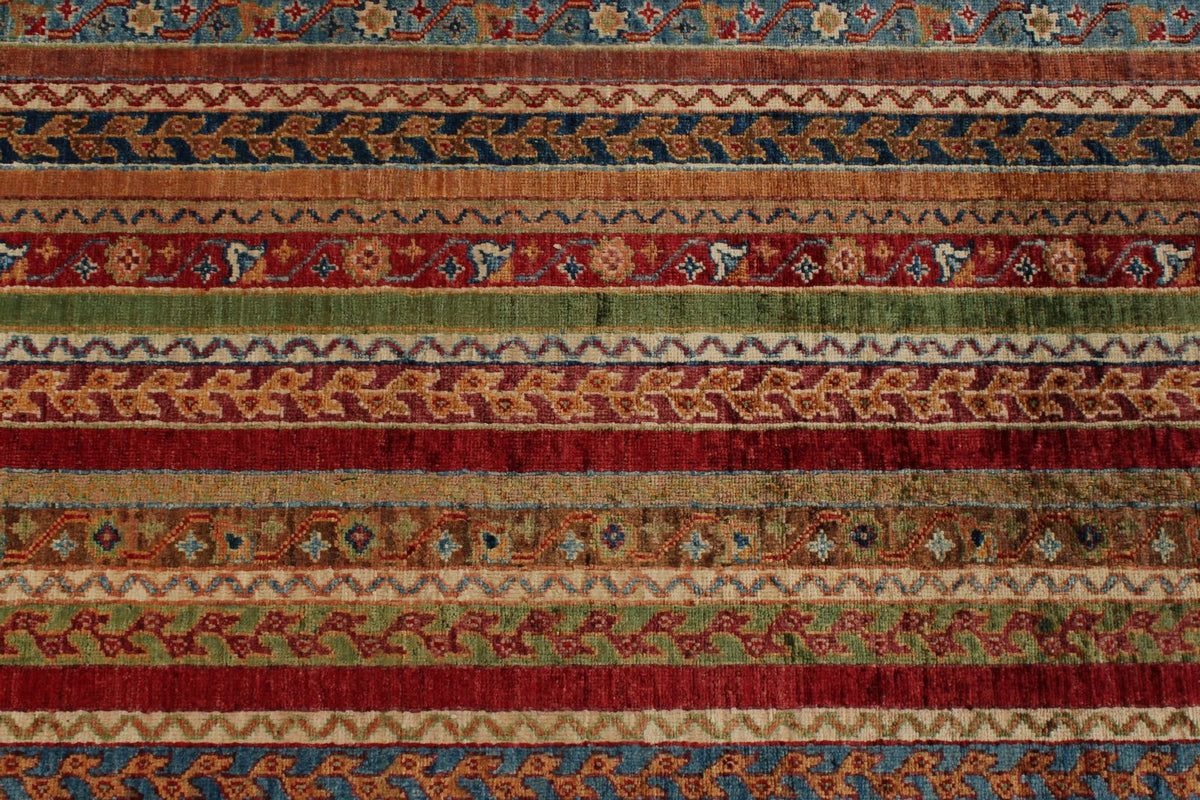 9x12 Multicolor and Red Turkish Tribal Rug