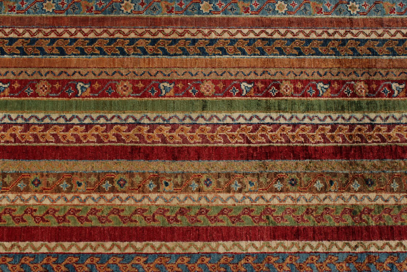 9x12 Multicolor and Red Turkish Tribal Rug