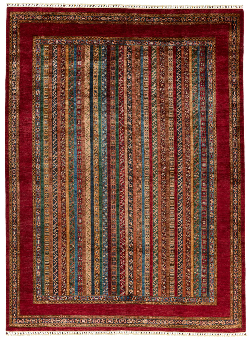 9x12 Multicolor and Red Turkish Tribal Rug