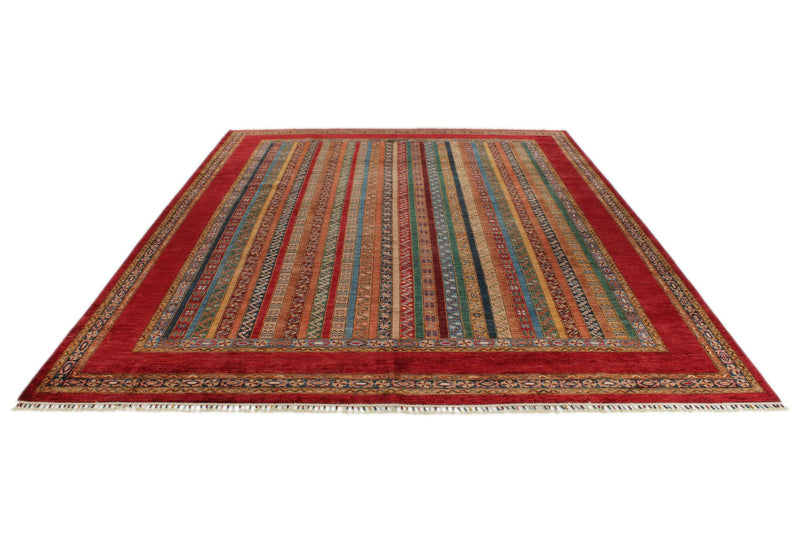 9x12 Multicolor and Red Turkish Tribal Rug