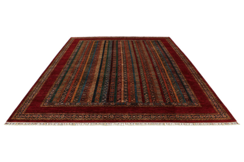 9x12 Multicolor and Red Turkish Tribal Rug