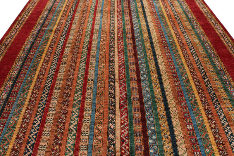 9x12 Multicolor and Red Turkish Tribal Rug
